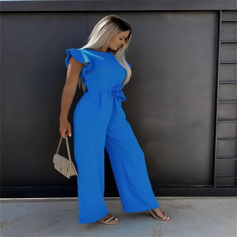 2025 Summer European and American Jumpsuit Women's Casual Pants Ruffled Strap Jumpsuit