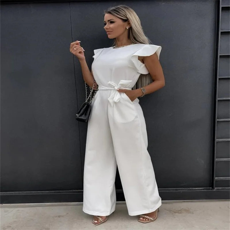 2025 Summer European and American Jumpsuit Women's Casual Pants Ruffled Strap Jumpsuit
