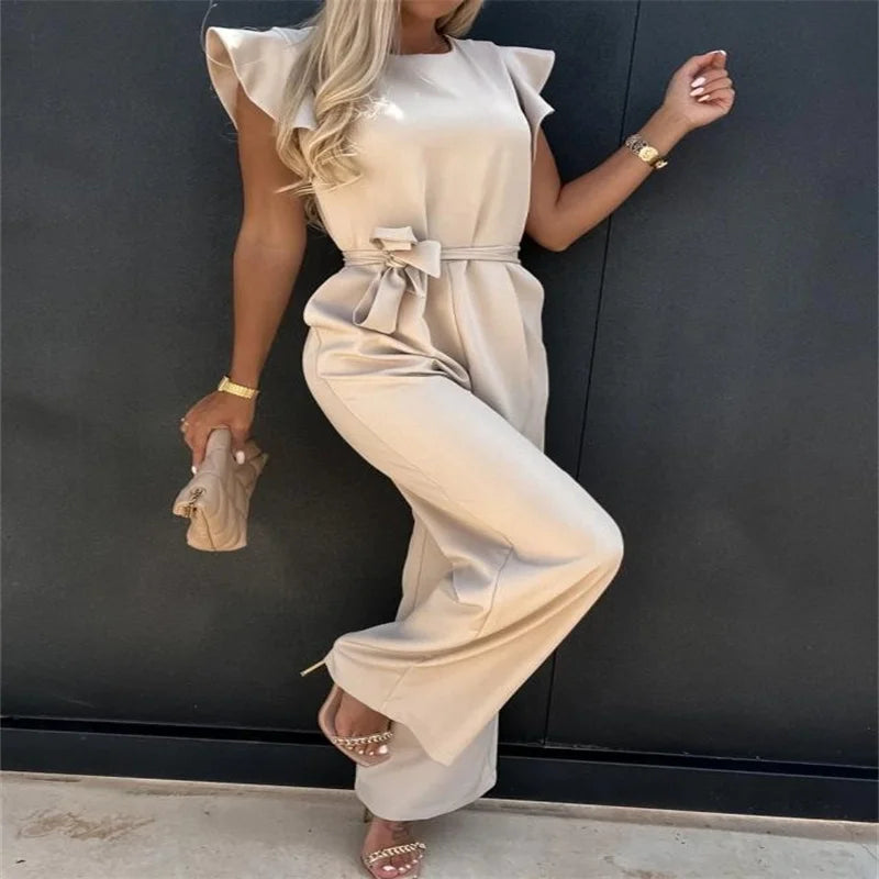 2025 Summer European and American Jumpsuit Women's Casual Pants Ruffled Strap Jumpsuit